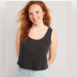 Old Navy Thermal-Knit Cropped Henley Tank Top for Women TALL 2 pack